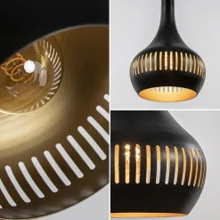 Straluma Ronde 3-lichts hanglamp mat zwart met goud></noscript> Eettafellampen|Eetkamerverlichting