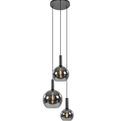 Straluma Ronde 3-lichts hanglamp met diverse smoke glazen kappen> Eettafellampen|Pendel Lampen