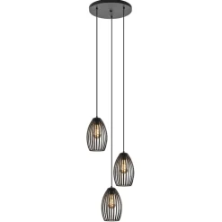 Straluma Ronde 3-lichts hanglamp met draadkappen mat zwart> Draadlampen|Industriële Verlichting