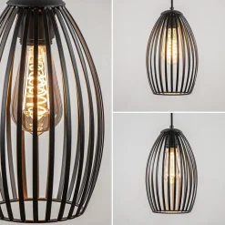 Straluma Ronde 3-lichts hanglamp met draadkappen mat zwart></noscript> Draadlampen|Industriële Verlichting