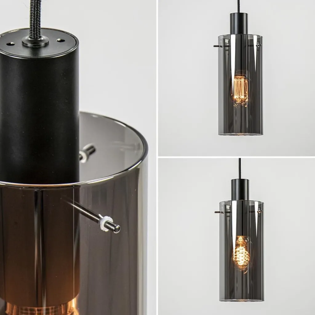 Straluma Ronde 3-lichts hanglamp met cilinder smoke glas> Eettafellampen|Pendel Lampen