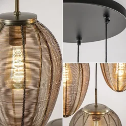 Straluma Ronde 3-lichts hanglamp Yaelle antiek brons met zwart></noscript> Eettafellampen|Draadlampen