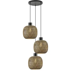 Straluma Ronde 3-lichts hanglamp zwart met bamboe kappen> Eettafellampen|Landelijke Verlichting