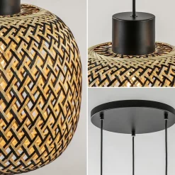 Straluma Ronde 3-lichts hanglamp zwart met bamboe kappen></noscript> Eettafellampen|Landelijke Verlichting