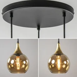 Straluma Ronde 3-lichts hanglamp zwart met goud en amber glas><noscript><img width=