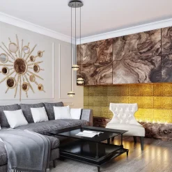 Straluma Ronde 3-lichts hanglamp zwart/champagne LED></noscript> Hanglampen|Eettafellampen