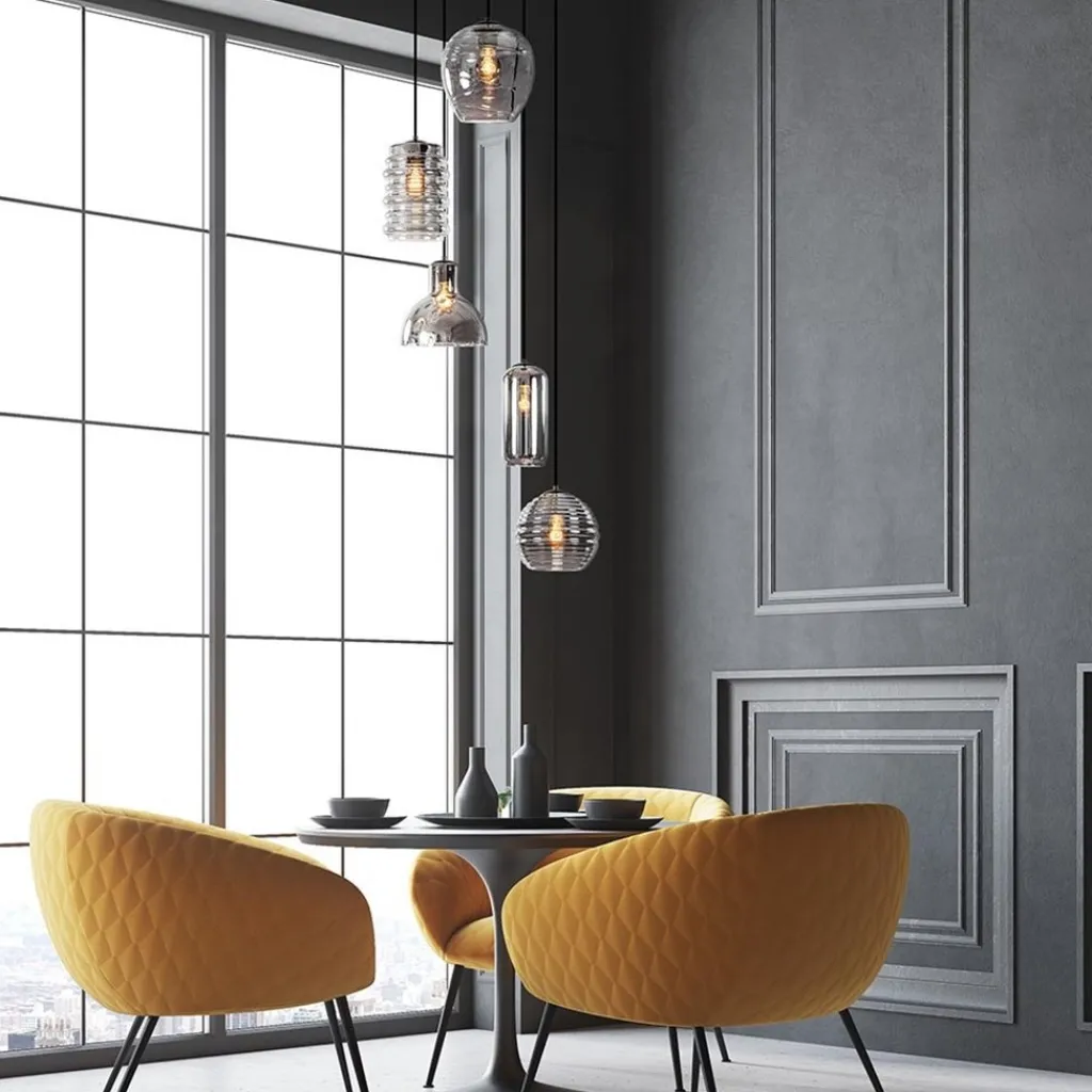 Straluma Ronde 5-lichts hanglamp zwart met diverse smoke glazen> Keukenverlichting|Halverlichting