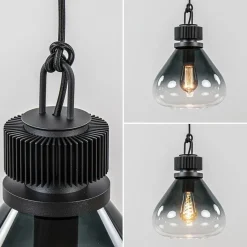 Straluma Ronde 3-lichts hanglamp zwart met smoke/helder glas></noscript> Eettafellampen|Keukenverlichting