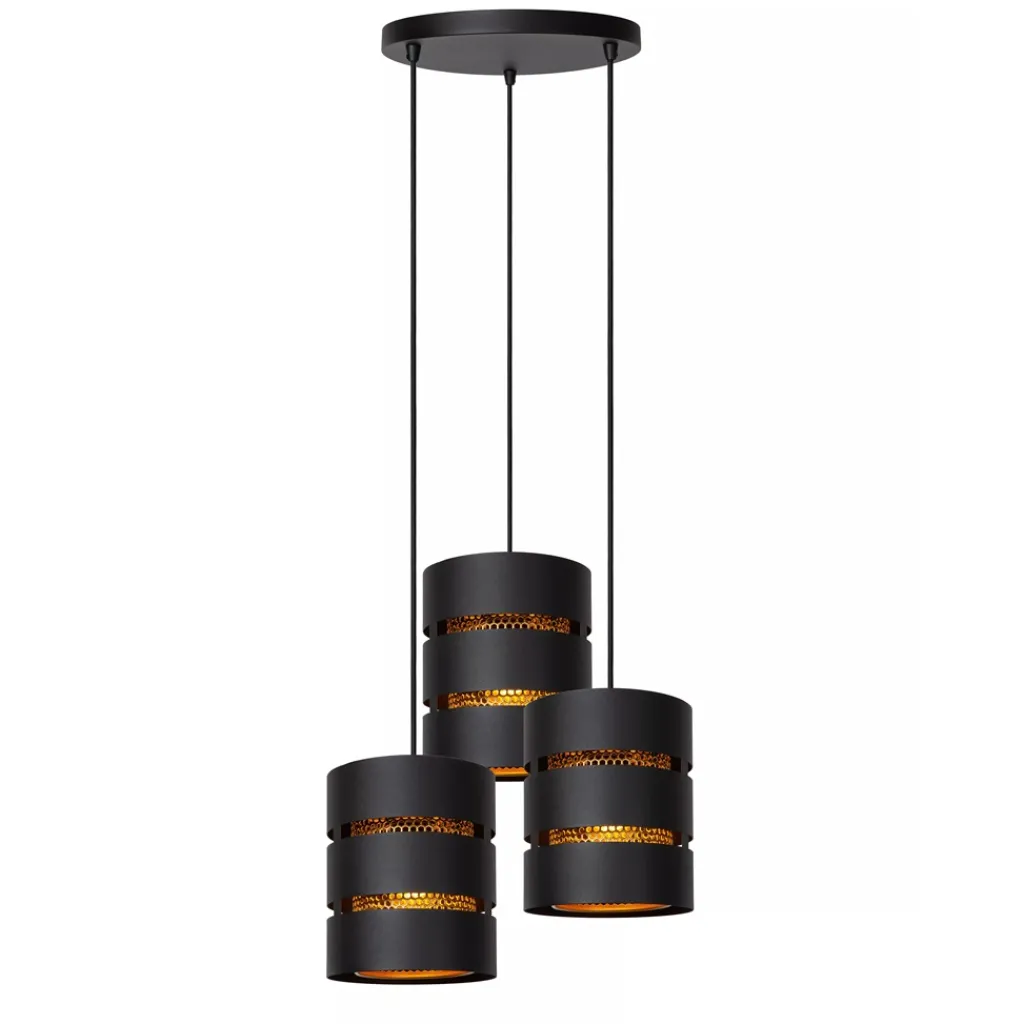 Straluma Ronde 3-lichts hanglamp zwart met goud> Hanglampen|Eettafellampen