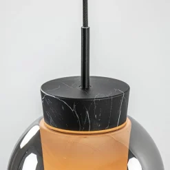 Straluma Ronde 3-lichts hanglamp zwart/marmer met smoke glas></noscript> Eettafellampen|Eetkamerverlichting