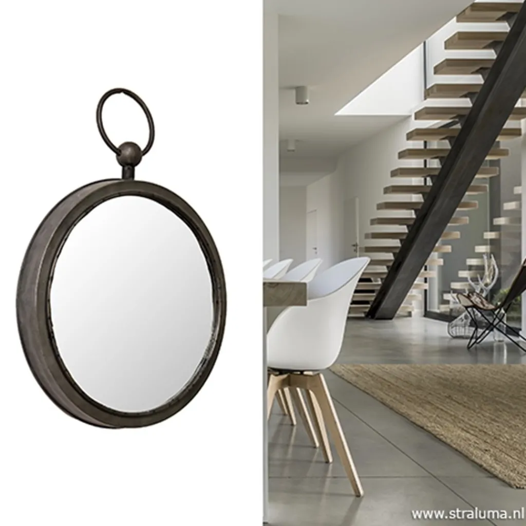 Straluma Ronde metalen spiegel zink/grijs klein> Light and Living