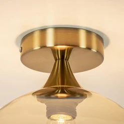 Straluma Ronde plafondlamp goud met amber glas></noscript> Plafondlampen|Klassieke Verlichting