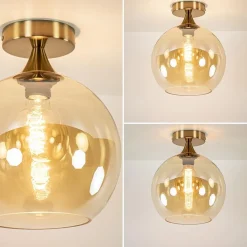 Straluma Ronde plafondlamp goud met amber glas></noscript> Plafondlampen|Klassieke Verlichting