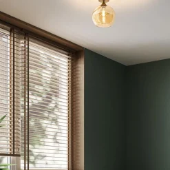 Straluma Ronde plafondlamp goud met amber glas></noscript> Plafondlampen|Klassieke Verlichting