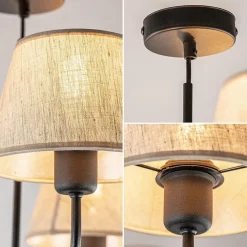 Straluma Ronde plafondlamp 5-lichts zwart met taupe kapjes></noscript> Keukenverlichting|Eetkamerverlichting