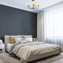 Straluma Ronde plafondlamp 5-lichts zwart met taupe kapjes></noscript> Keukenverlichting|Eetkamerverlichting