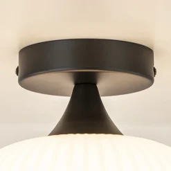 Straluma Ronde plafondlamp retro zwart met wit glas></noscript> Plafondlampen|Retro Verlichting