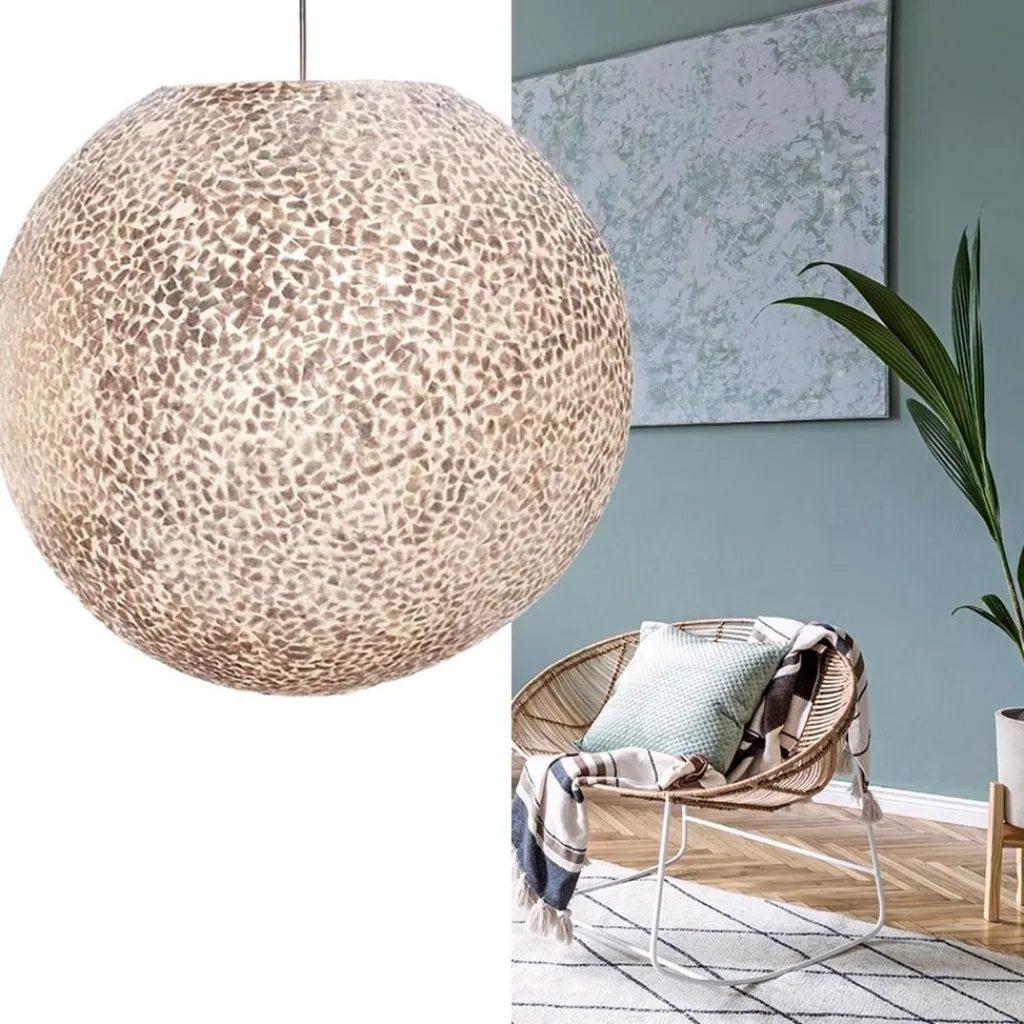 Straluma Ronde schelpen hanglamp wit/parelmoer 50 cm> Schelpenlampen|Halverlichting