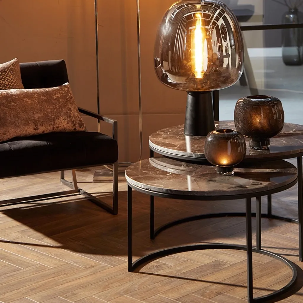 Straluma Salontafel Alfio set van 2 bruin marmer met zwart> Light and Living|Salontafels