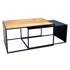 Straluma Salontafel set van 2 zwart/hout> Salontafels