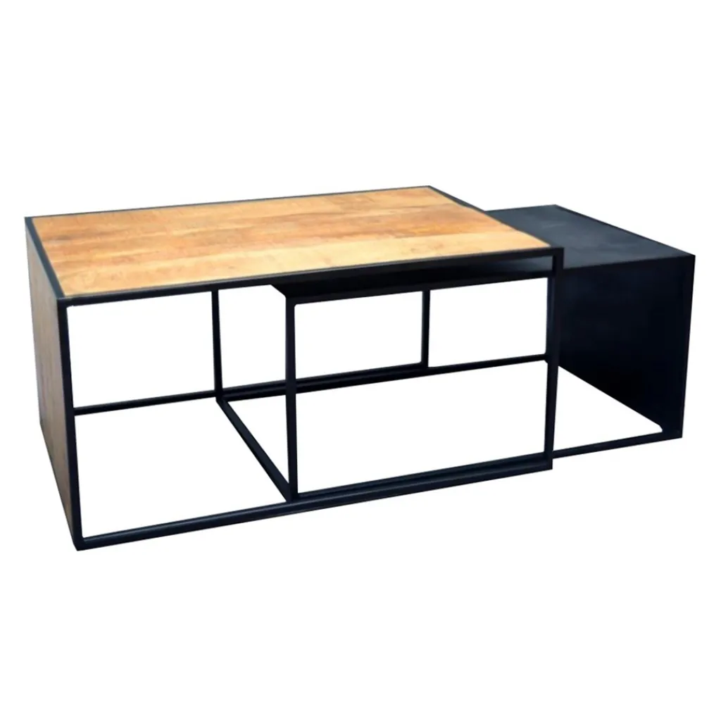 Straluma Salontafel set van 2 zwart/hout> Salontafels