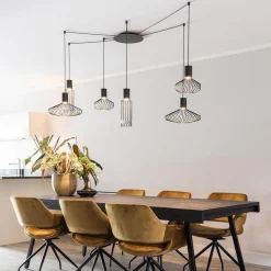 Straluma Samengestelde 6-lichts hanglamp spin met zwarte kappen></noscript> Eettafellampen|Keukenverlichting