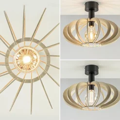 Straluma Scandinavische plafondlamp mat zwart met houten kap></noscript> Keukenverlichting|Plafondlampen