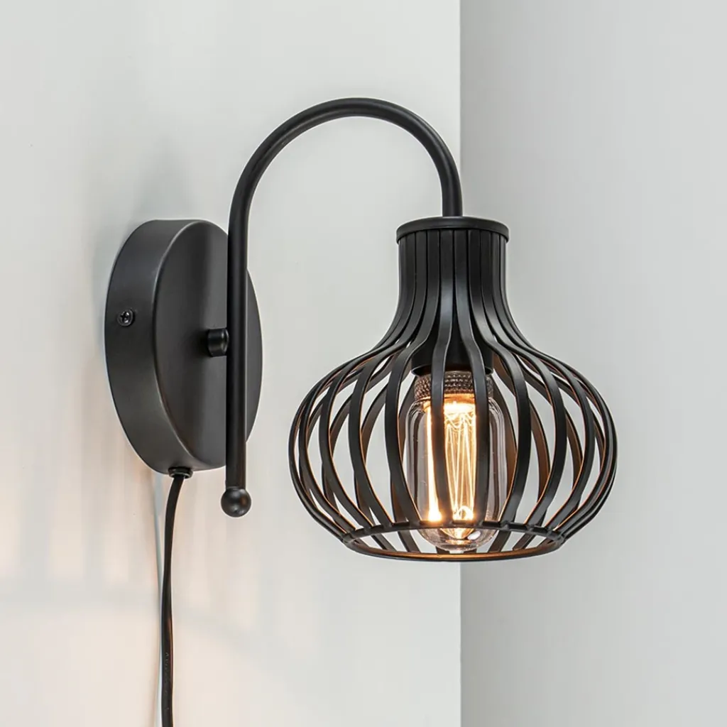 Straluma Scandinavische wandlamp mat zwart met snoer> Draadlampen|Woonkamerlampen