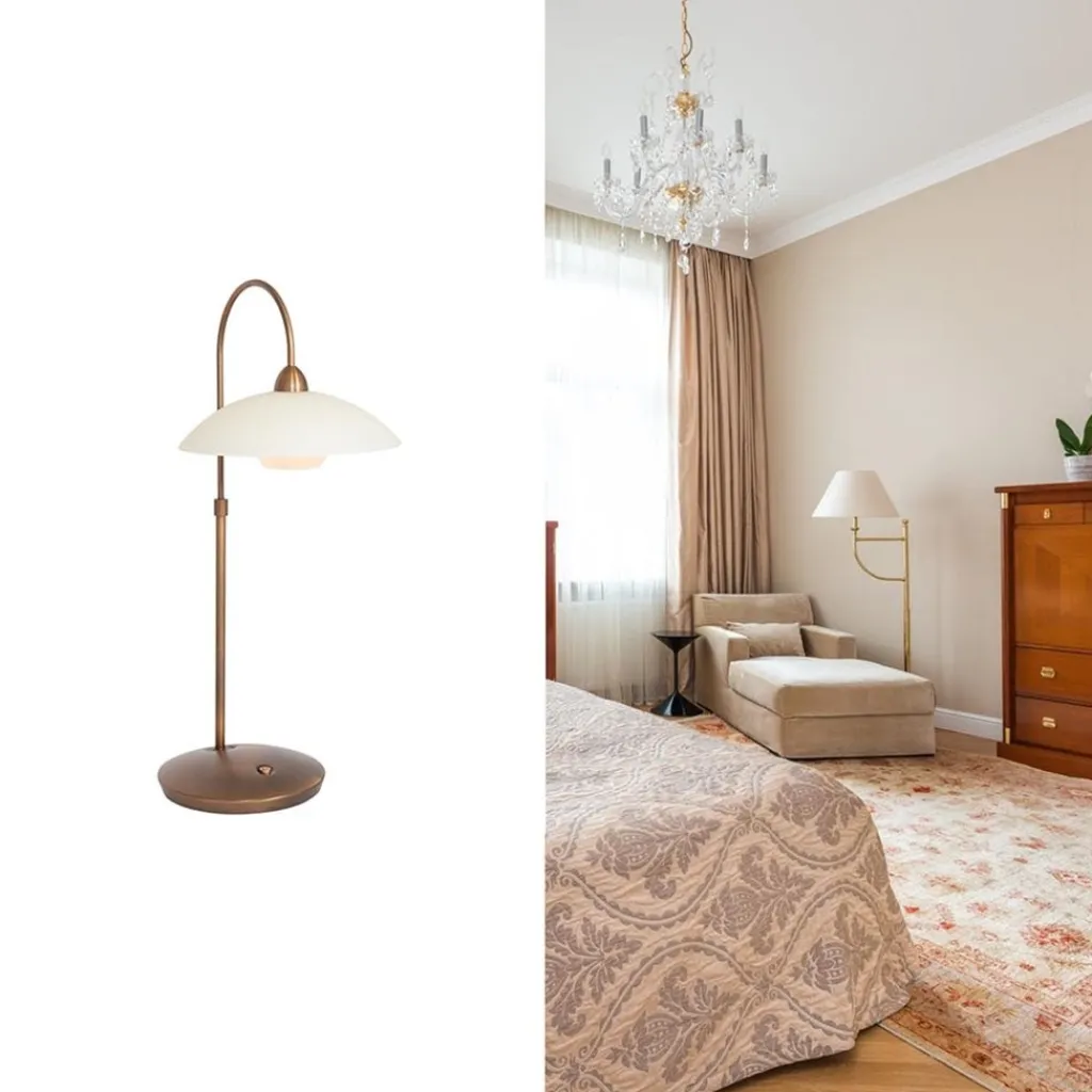 Straluma Sfeervolle tafellamp brons met creme glas klassiek> Tafellampen|Woonkamerlampen