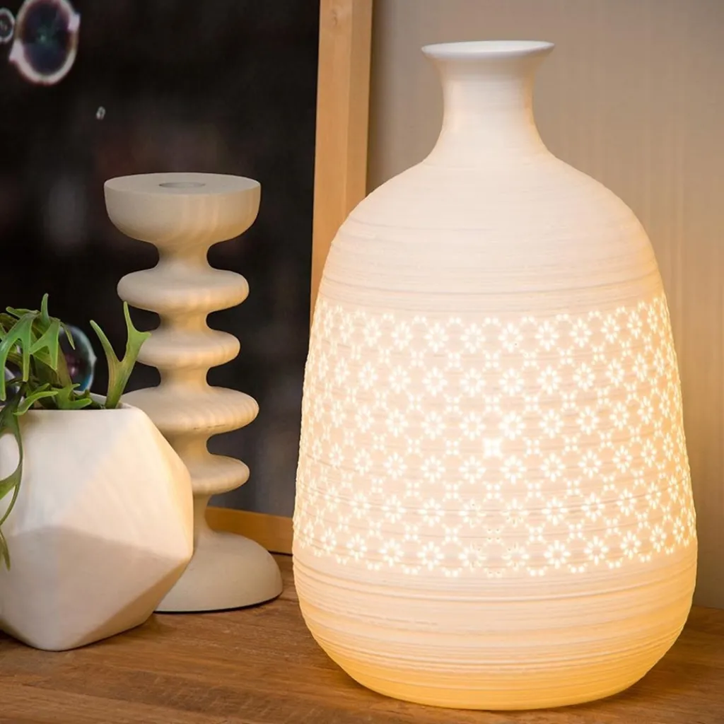 Straluma Sfeervolle tafellamp wit porselein decoratief> Tafellampen|Oosterse Verlichting