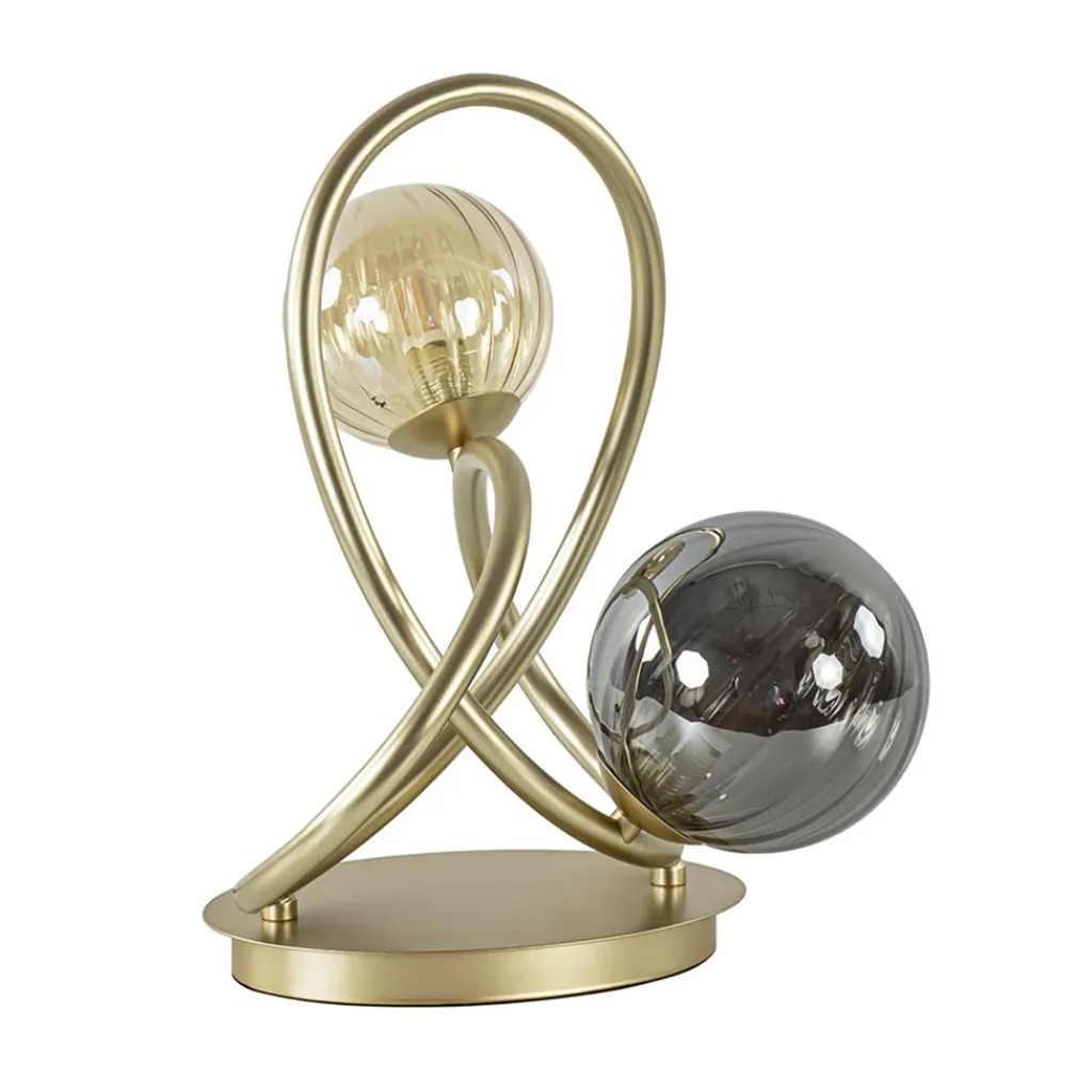 Straluma Sierlijke tafellamp goud met amber en smoke glas> Tafellampen|LED Tafellampen