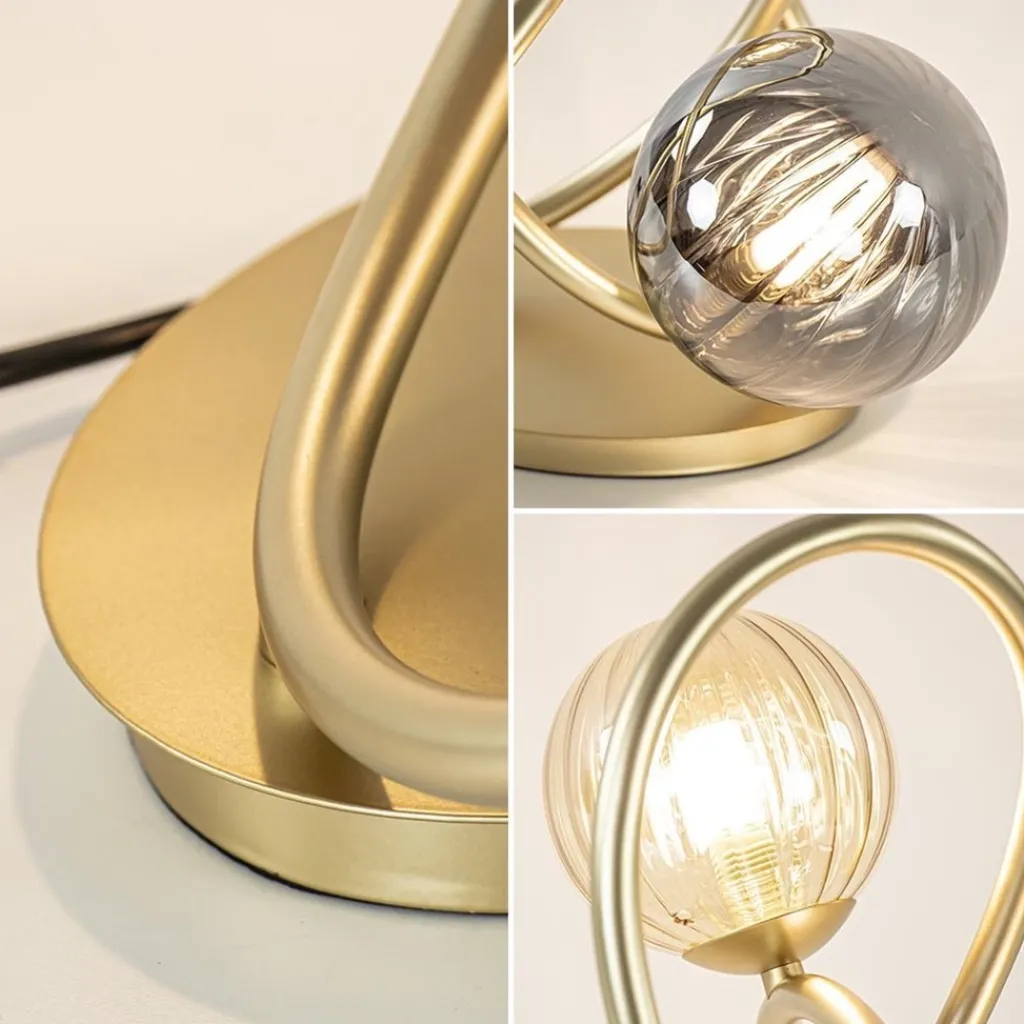 Straluma Sierlijke tafellamp goud met amber en smoke glas> Tafellampen|LED Tafellampen