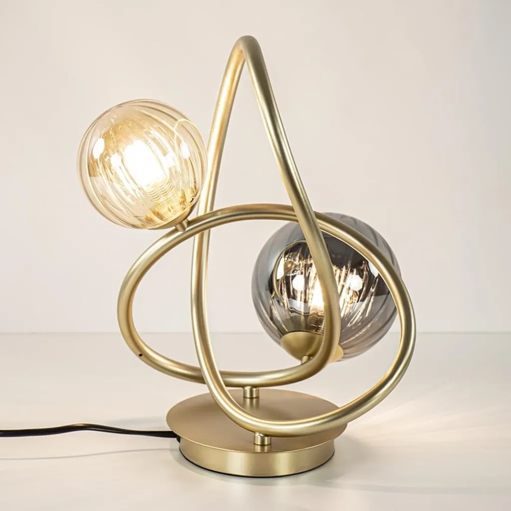 Straluma Sierlijke tafellamp goud met amber en smoke glas> Tafellampen|LED Tafellampen