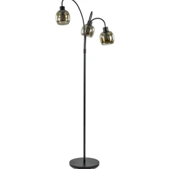 Straluma Sierlijke vloerlamp mat zwart met smoke glazen kappen> Klassieke Verlichting|Woonkamerlampen