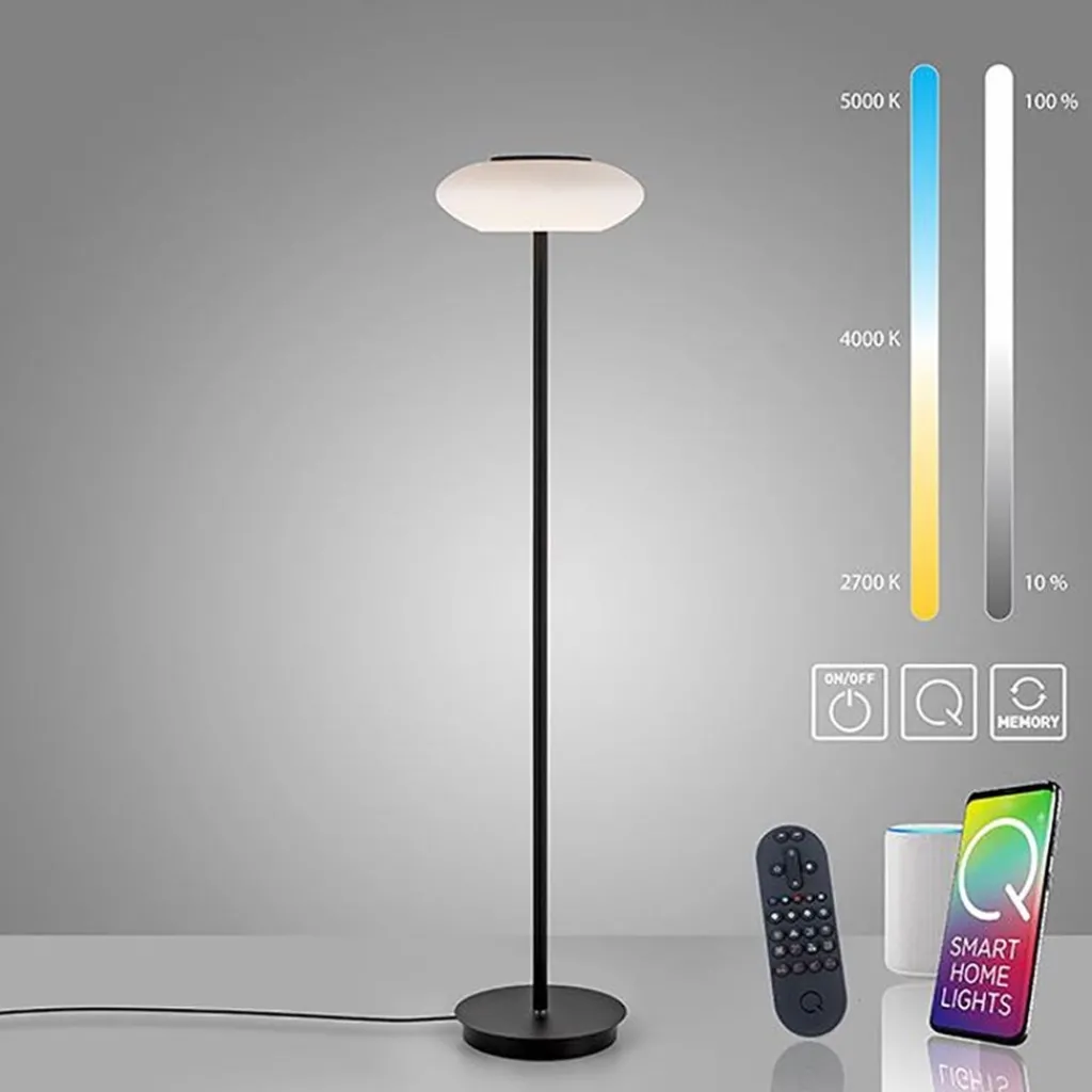 Straluma Smart vloerlamp zwart met wit glas dimbaar> Vloerlampen|Smart lampen