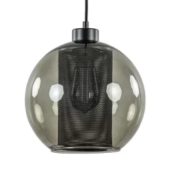 Straluma Smoke glazen hanglamp bol met zwarte gaas cilinder> Nachtkastlampen|Pendel Lampen
