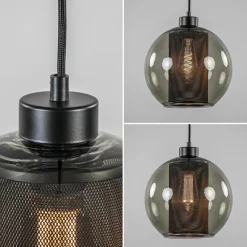 Straluma Smoke glazen hanglamp bol met zwarte gaas cilinder><noscript><img width=