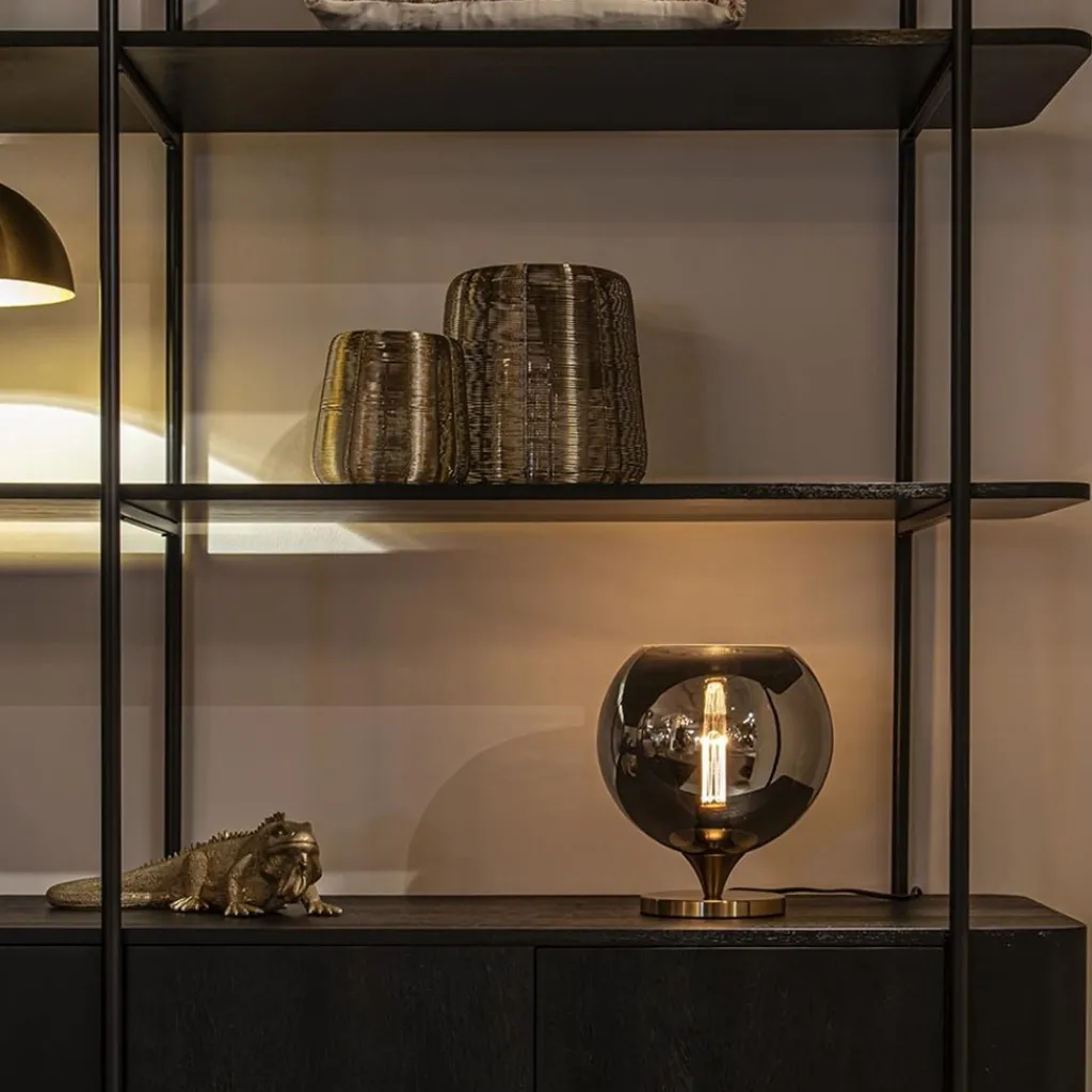 Straluma Smoke glazen tafellamp met gouden voet> Tafellampen|Luxe Verlichting