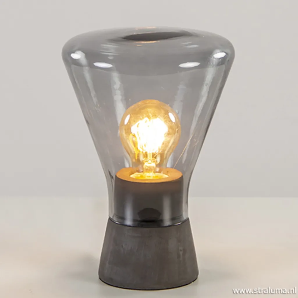 Straluma Smoke glazen tafellamp met betonnen voet> Woonkamerlampen|Slaapkamerlampen