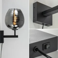 Straluma Smoke glazen wandlamp met zwart inclusief snoer></noscript> Halverlichting|Wandlampen
