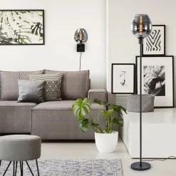 Straluma Smoke glazen wandlamp met zwart inclusief snoer></noscript> Halverlichting|Wandlampen