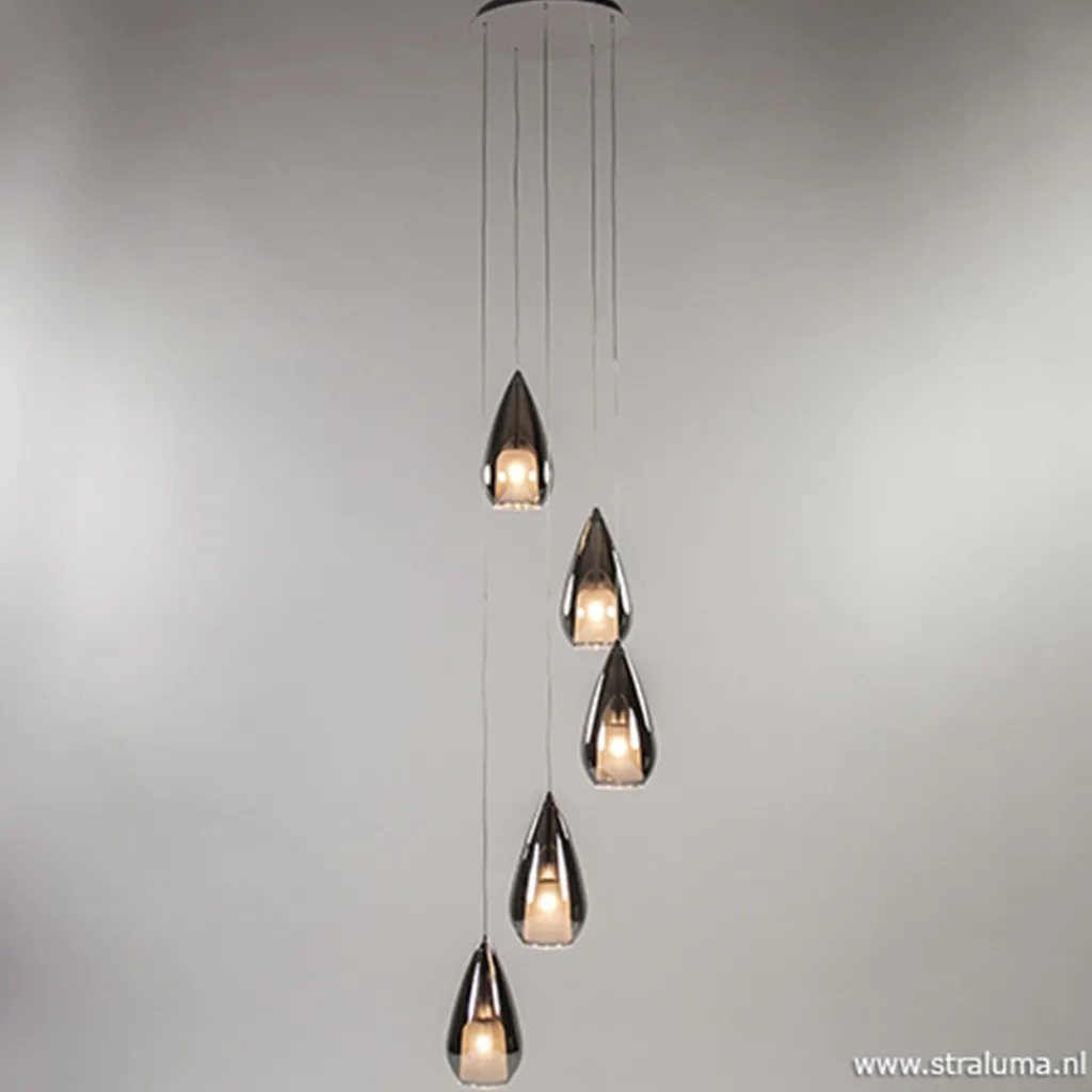 Straluma Smokey glazen vide-hanglamp chroom> Videverlichting|Pendel Lampen