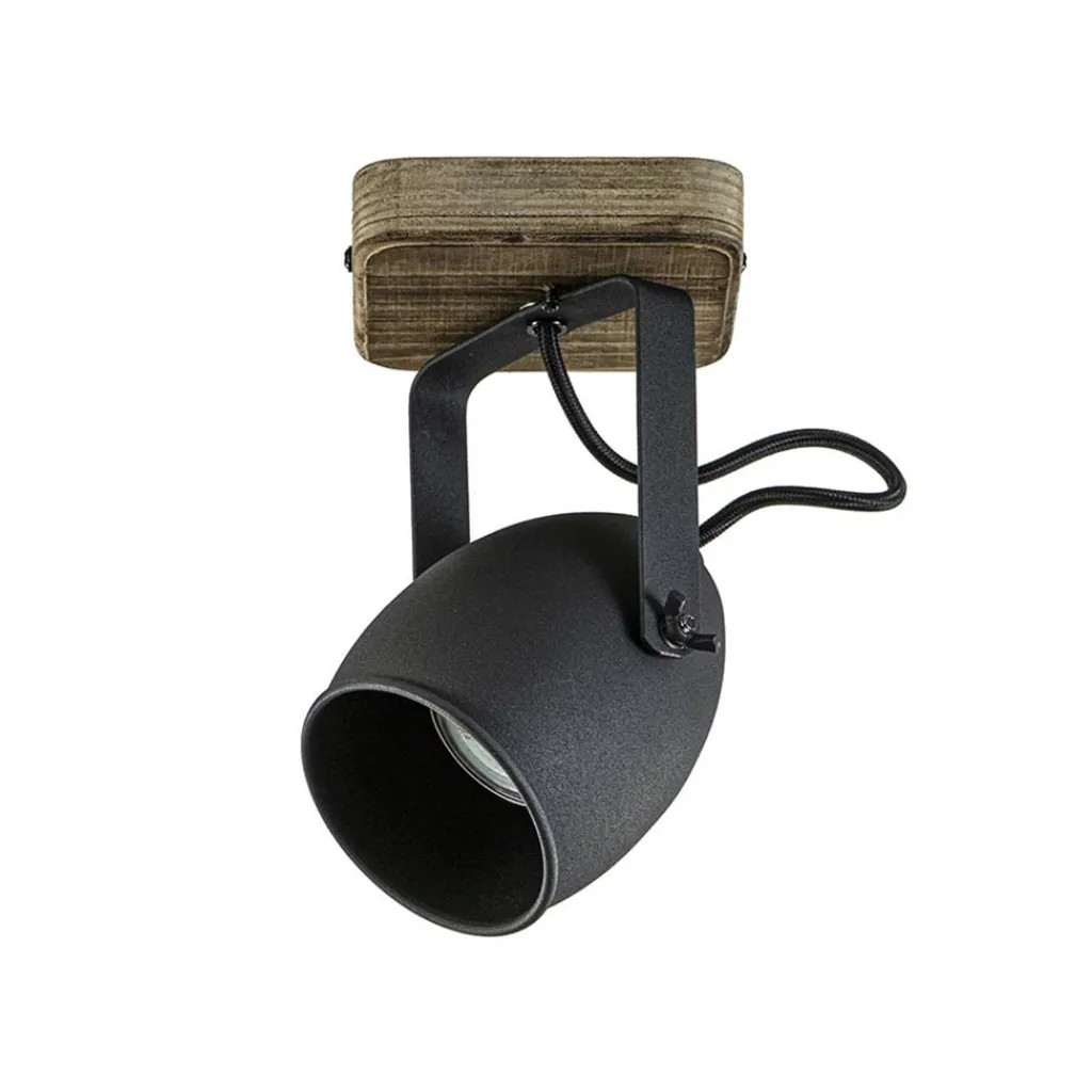 Straluma Spot 1-lichts zwart met hout> Wandlampen|Opbouwspots
