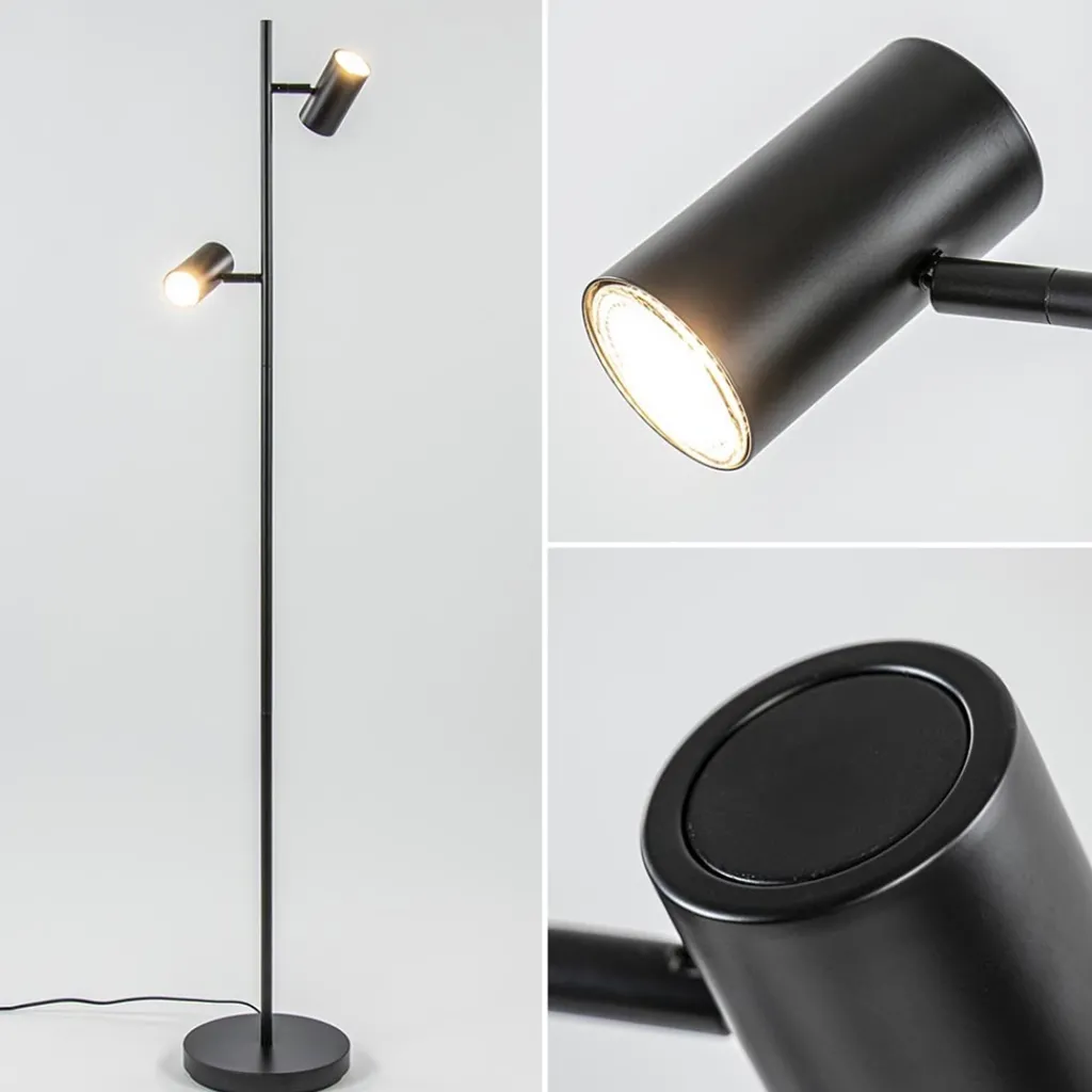 Straluma Staande Burgos spot dubbel zwart 3-step> Vloerlampen|Leeslampen