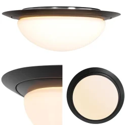 Straluma 3-Standen dimbare LED plafondlamp zwart met wit glas IP44></noscript> Plafondlampen|Plafonnières