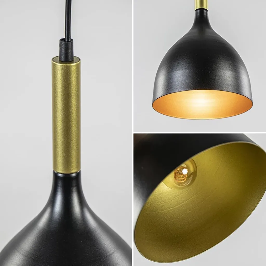 Straluma Stijlvolle kleine hanglamp zwart met goud> Keukenverlichting|Hanglampen