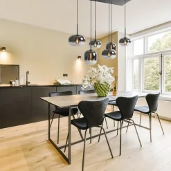 Straluma Stijlvolle 6-lichts hanglamp zwart met gradiënt smoke glas></noscript> Hanglampen|Eettafellampen