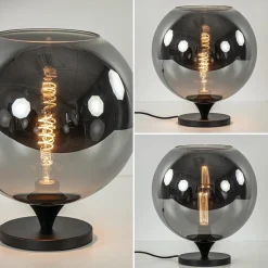 Straluma Stijlvolle tafellamp zwart met smoke/titanium glazen bol><noscript><img width=