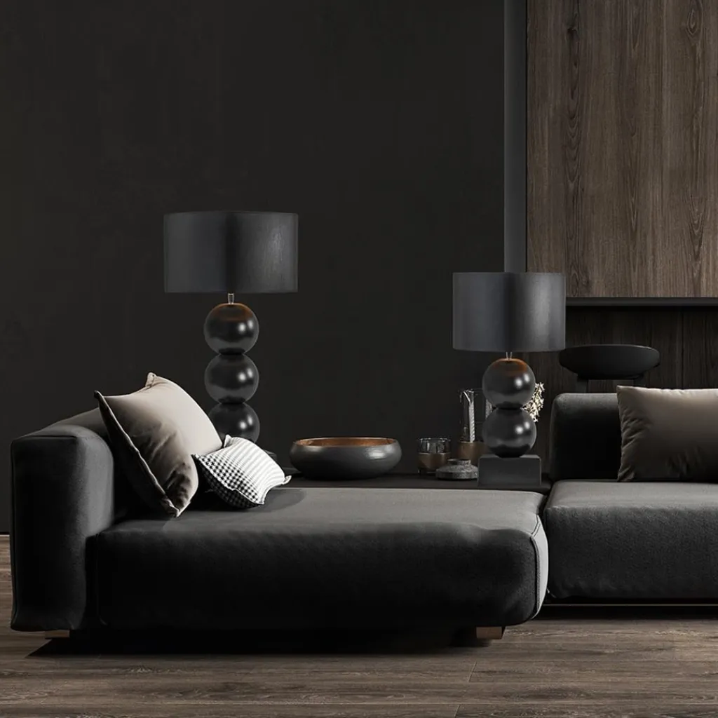 Straluma Stijvolle tafellamp keramiek zwart met kap zwart/goud> Tafellampen|Schemerlampen