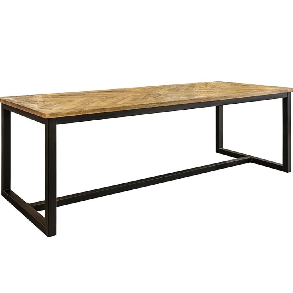 Straluma Stoere eettafel mangohout met visgraat en zwarte poot> Eettafels